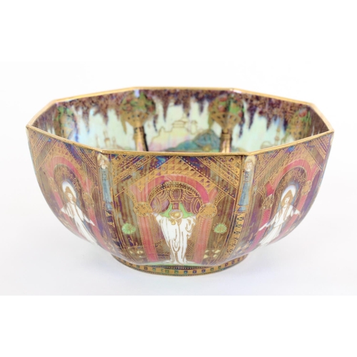 1175 - c1920s Wedgwood Fairyland Lustre octagonal bowl of as designed by Daisy Makeig Jones, exterior decor... 