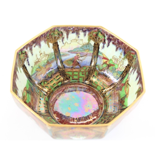 1175 - c1920s Wedgwood Fairyland Lustre octagonal bowl of as designed by Daisy Makeig Jones, exterior decor... 