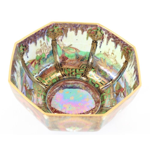 1175 - c1920s Wedgwood Fairyland Lustre octagonal bowl of as designed by Daisy Makeig Jones, exterior decor... 