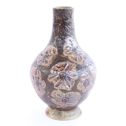 1181 - Martin Brothers stoneware Art Pottery bottle shaped vase, decorated in a repeating flower head patte... 