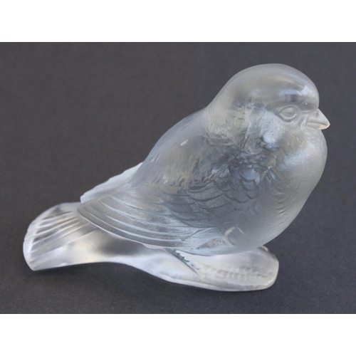 1112 - 1930s Rene Lalique 'Moineau Fier' frosted glass bird paperweight, acid etched Lalique mark to tail, ... 