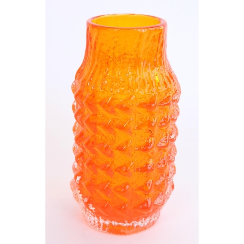 1117 - Whitefriars 'Pineapple' 9731 textured glass vase in tangerine colourway as designed by Geoffrey Baxt... 