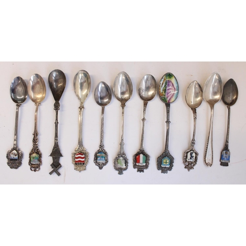 100 - Large collection of silver plate and enamel souvenir spoons with some continental white metal and en... 