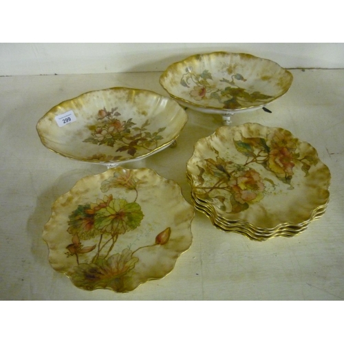 105 - Set of six Doulton Burslem RM72607 dessert plates and two serving dishes (one dish cracked) (8)