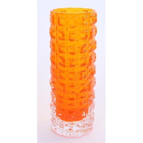 1134 - Whitefriars 'Aztec' 9816 textured glass vase in tangerine colourway as designed by Geoffrey Baxter c... 