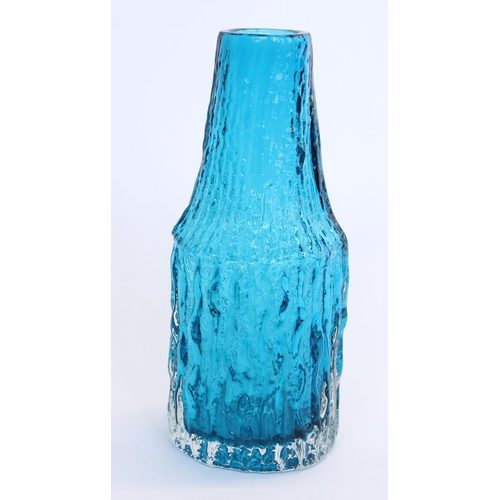 1128 - Whitefriars 'Bottle' 9730 textured glass vase in Kingfisher blue colourway as designed by Geoffrey B... 