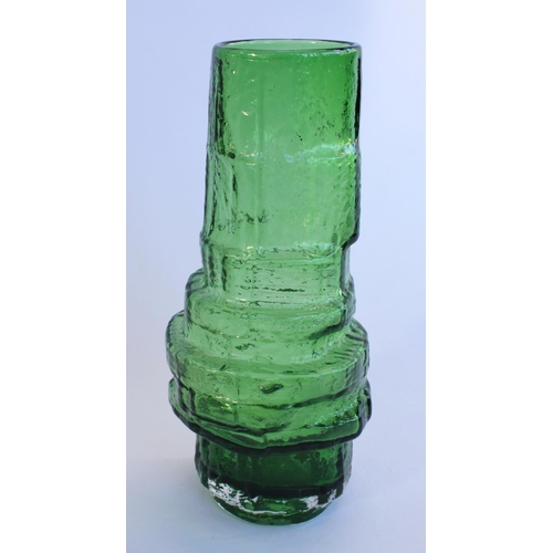 1109 - Whitefriars 'Hooped' 9680 textured glass vase in meadow green colourway as designed by Geoffrey Baxt... 