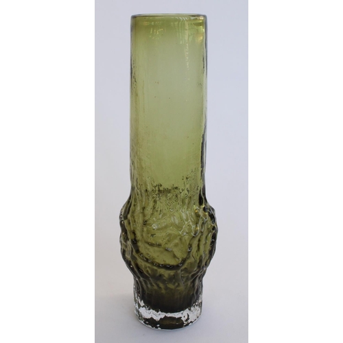 1104 - Whitefriars 'Haemorrhoid' 9829 textured glass vase in sage green colourway as designed by Geoffrey B... 