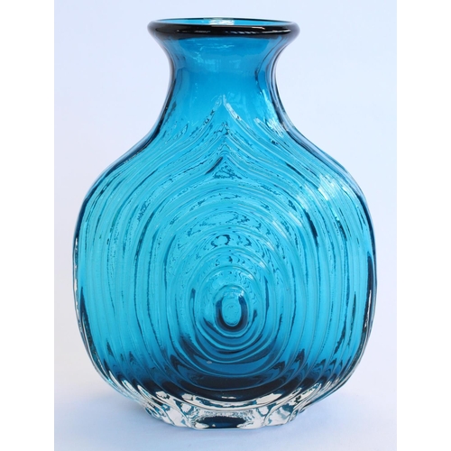 1102 - Whitefriars 'Nipple' 9828 textured glass vase in Kingfisher blue colourway as designed by Geoffrey B... 