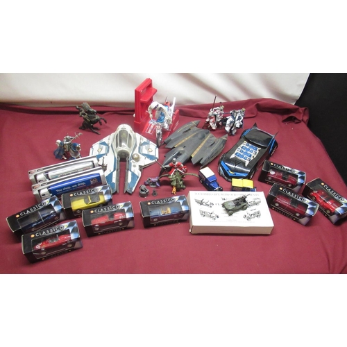 1145 - Collection of children's toys and vehicles inc. Star Wars starfighter, Batmobile, Batwing, Evel Knie... 