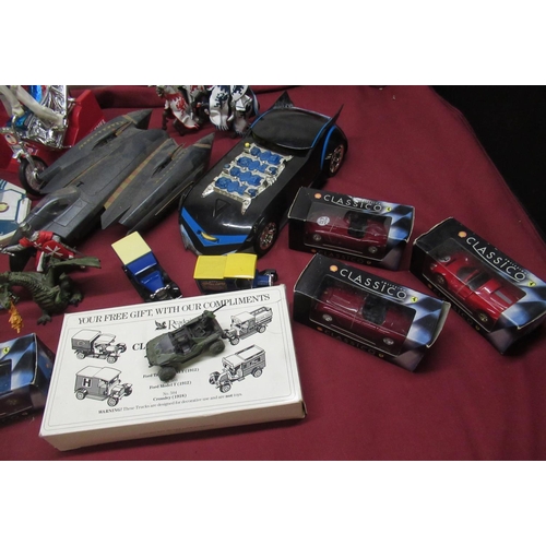 1145 - Collection of children's toys and vehicles inc. Star Wars starfighter, Batmobile, Batwing, Evel Knie... 