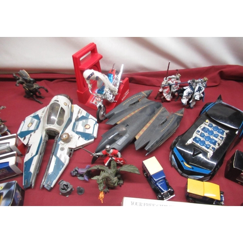 1145 - Collection of children's toys and vehicles inc. Star Wars starfighter, Batmobile, Batwing, Evel Knie... 