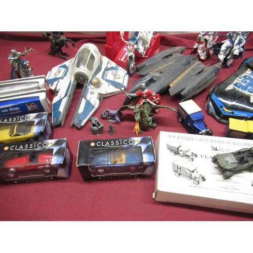 1145 - Collection of children's toys and vehicles inc. Star Wars starfighter, Batmobile, Batwing, Evel Knie... 