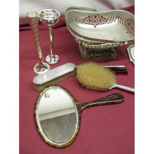 778 - Mid C20th hallmarked Sterling silver art deco style four piece dressing table set by W J Myatt & Co,... 