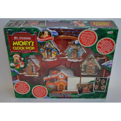 826 - Mickey's Clock Shop, boxed festive musical animated boxed set by Mr Christmas. Tested and works well... 