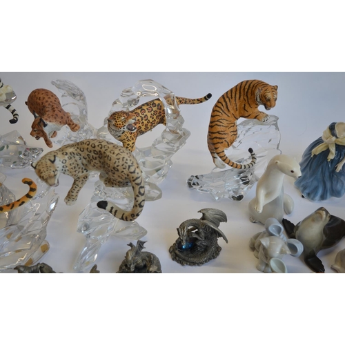 831 - A collection of ceramic animals, 2 Royal Doulton figurines, pewter fantasy scenes etc (3 boxes) and ... 