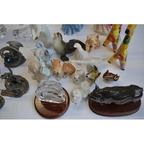 831 - A collection of ceramic animals, 2 Royal Doulton figurines, pewter fantasy scenes etc (3 boxes) and ... 