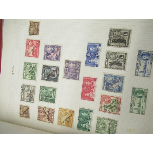 117 - Red Classic Barclay stamp album including Falkland Islands, Gambia, India, Malaya and others