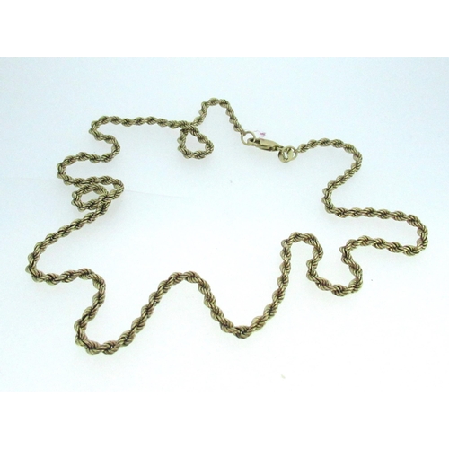 53 - 9ct yellow gold rope chain necklace, stamped 375, L51cm, 12.3g