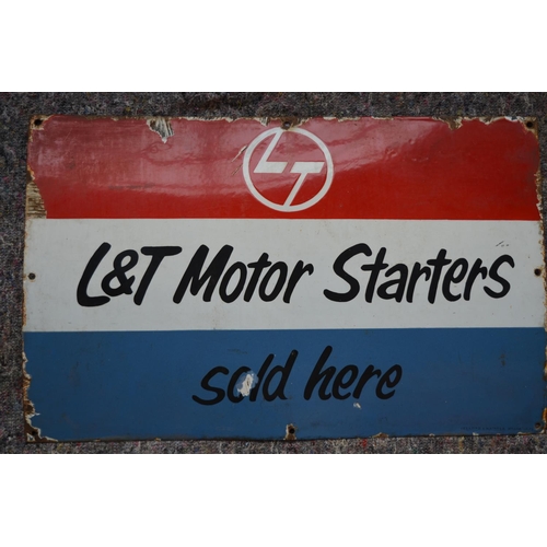 1070 - An enameled steel plate advertising sign for L&T Motor Starters. W66.1xH41.9cm