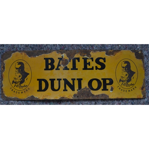 1076 - An enameled steel plate advertising sign for Bates Dunlop. W59.7xH20.2cm