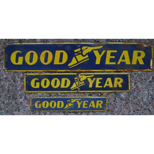 1077 - 4 small enameled steel plate advertising signs for Goodyear. 3 landscape and 1 portrait format. Port... 