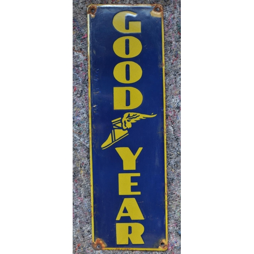 1077 - 4 small enameled steel plate advertising signs for Goodyear. 3 landscape and 1 portrait format. Port... 