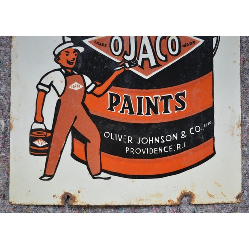 1079 - An enameled steel plate advertising sign for Ojaco Paints, Oliver Johnson & Co, Providence, RI. W43.... 