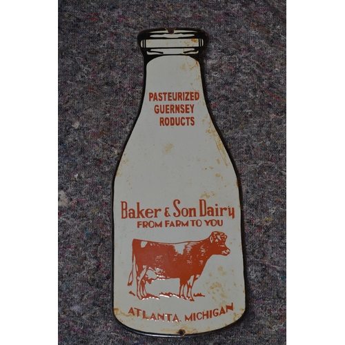 1084 - An enameled steel plate advertising sign for Baker & Son Dairy, From Farm To You, Atlanta, Michigan.... 