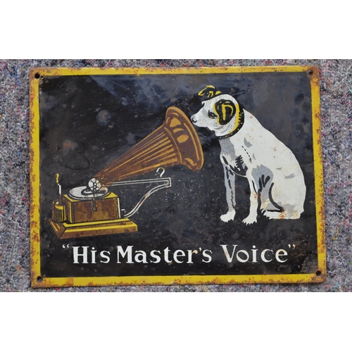 1084A - An enameled steel plate advertising sign for His Master's Voice. W30.5xH23cm