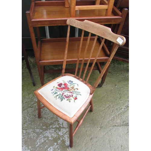 1018 - Early C20th mahogany towel rail on outsplayed legs, mahogany two tier trolley, beech string top stoo... 