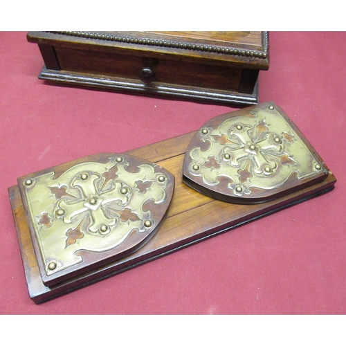 298 - Late Victorian walnut Gothic revival adjustable book trough, with embossed brass cuneiform pierced e... 