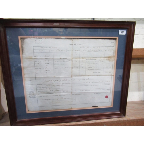 437 - Whitby related Victorian ships sale transaction, framed