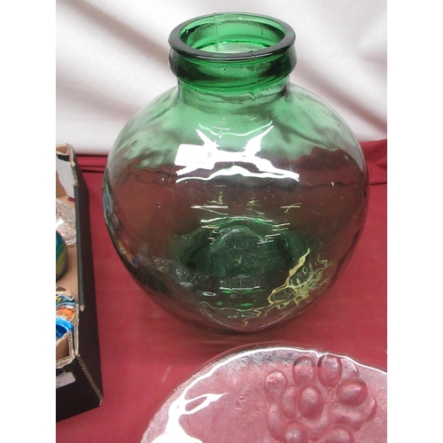 681 - C20th green glass carboy H37cm, Mdina glass paperweight, 20th century Dartington cranberry glass vas... 