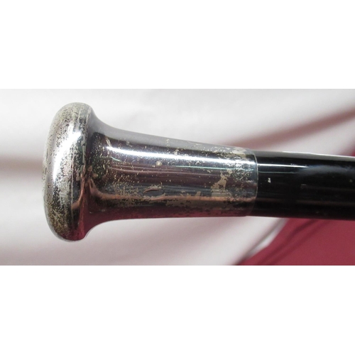 693 - 20th century ebonised evening cane with hallmarked silver terminal London 1922, Gamebird shooting st... 