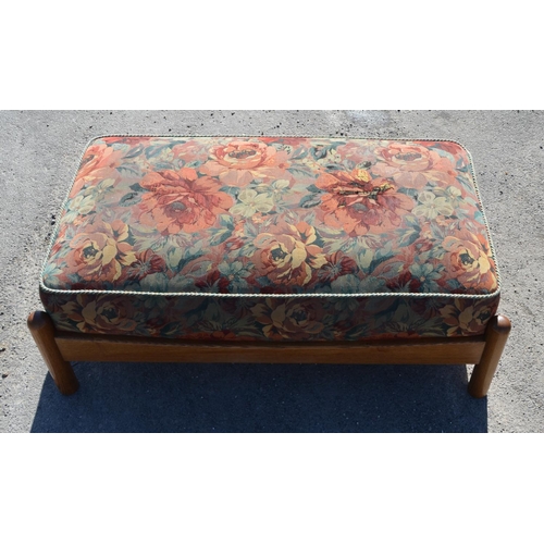 1202 - Ercol Renaissance three piece suite and stool, with floral loose back and seat and arm cushions, W12... 