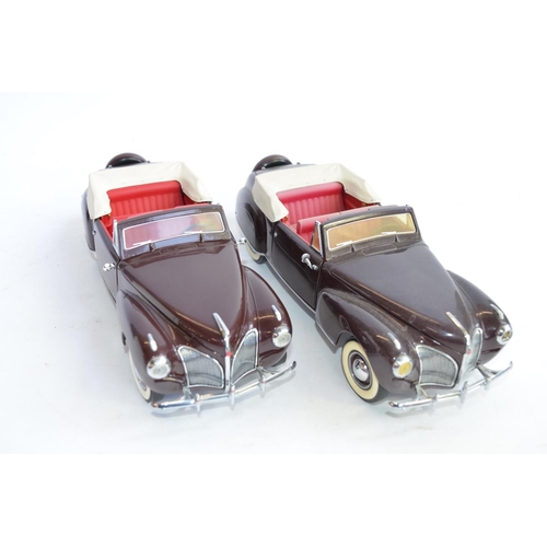 1164 - 2 unboxed 1/24 Franklin Mint 1942 Lincoln Zephyr die-cast model cars. One excellent condition, the o... 