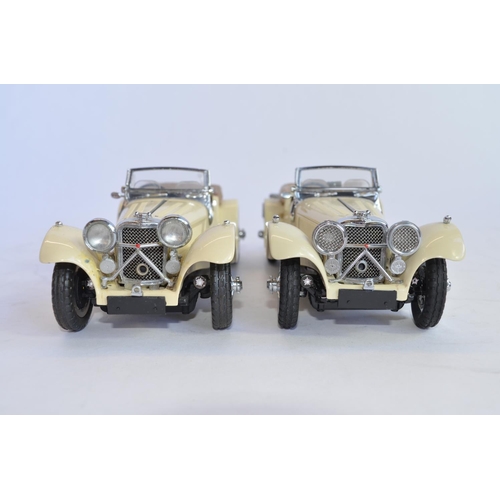 1166 - 2 Franklin Mint 1/24 die-cast 1938 Jaguar SS100 models, one boxed (box fair with photo of model atta... 