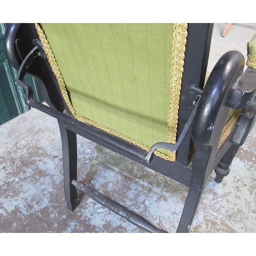 1204 - C20th lack painted vintage Barbers type chair with adjustable back, on turned supports, W61cm D62cm ... 