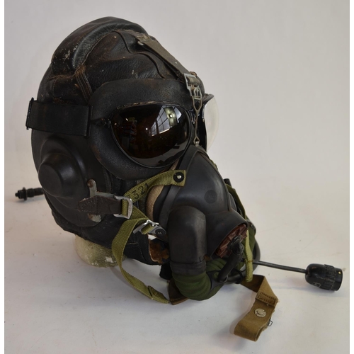 1196 - A Cold War Russian fur lined flying helmet and mask. No sizes, makers marks etc.