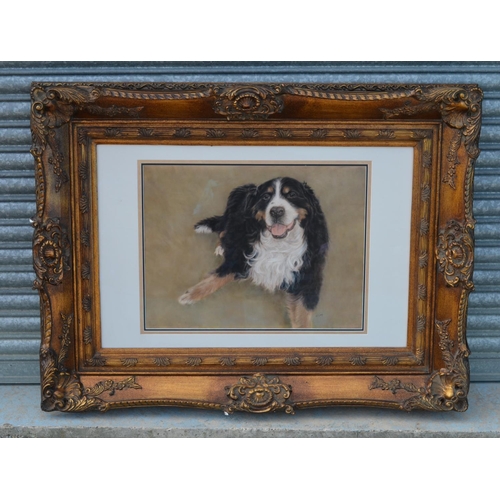 1227 - L. Grays (Contemporary); Study of a collie, colour print, signed, in heavy gilt frame. 60cm x 90cm