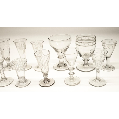 1106 - Collection of Georgian and later drinking glasses incl. various ales, three folded foot, faceted ste... 