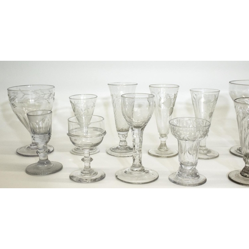 1106 - Collection of Georgian and later drinking glasses incl. various ales, three folded foot, faceted ste... 