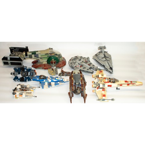1121 - Collection of Lego Star Wars ships inc. Millennium Falcon, X-Wing with figures, Boba Fett Ship, Impe... 