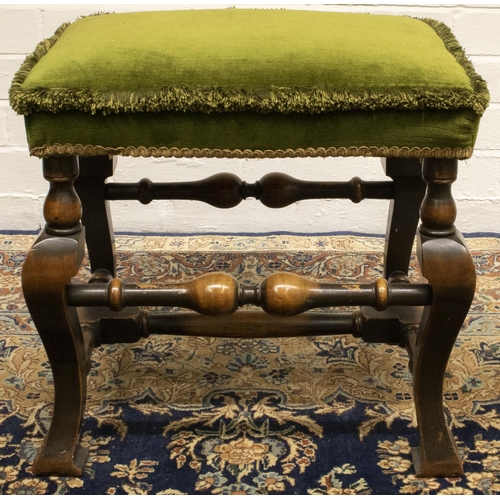 2224 - The Grange Goathland - William and Mary style stool, rectangular upholstered top on angular cabriole... 