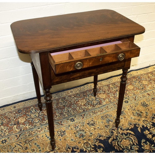 2196 - The Grange Goathland - Regency mahogany sewing table, rounded reeded rectangular top above ebony ban... 