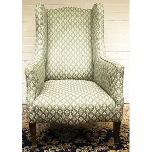 2220 - The Grange Goathland - Edwardian upholstered armchair, with wingback, downswept arms and serpentine ... 