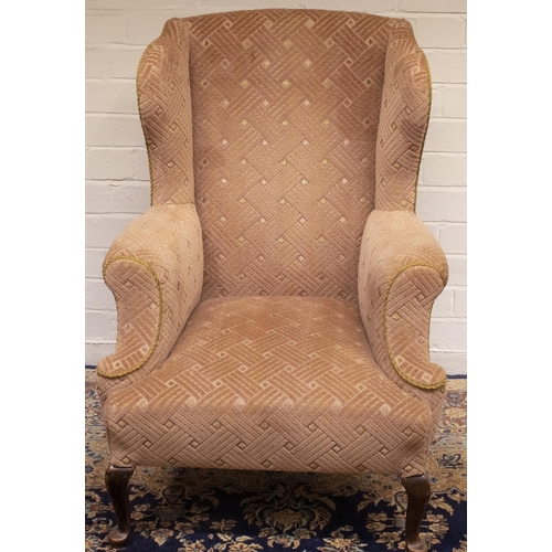 2221 - The Grange Goathland - Small Edwardian upholstered armchair, with wingback outswept arms on cabriole... 