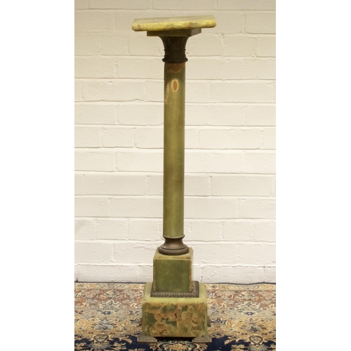 2021 - The Grange Goathland - C20th cast gilt metal mounted green onyx statuary pedestal, revolving square ... 