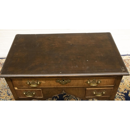 1404 - Small Geo. III mahogany lowboy, with one long and two short cockbeaded drawers with shaped apron, an... 